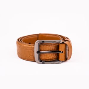 Premium Crocodile-Patterned Leather Belt – Tan Brown